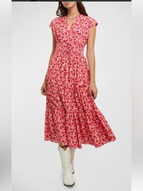 NWOT Derek Lam Cotton Pink Floral Tiered V-Neck Maxi Dress. Size US 2. No flaws